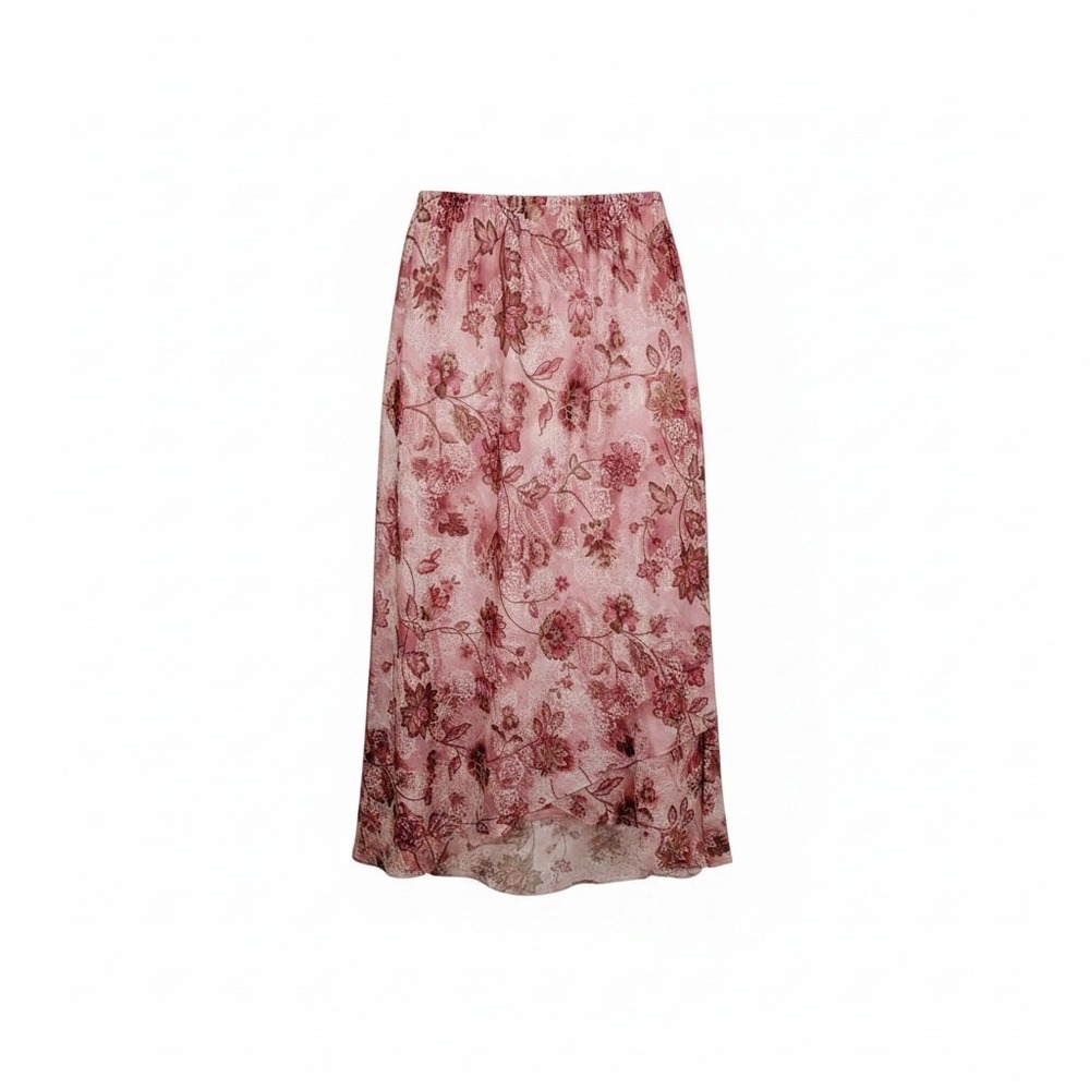 Miss Dorby Skirt Womens 16 Pink Floral Vintage Faux Wrap Chiffon Midi 104569M